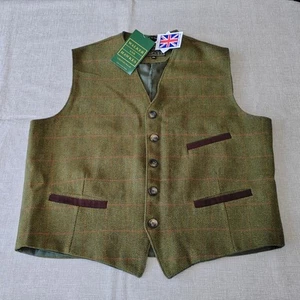 Walker And Hawkes Men's 3XL Derby Tweed Alcott Waistcoat Dark Sage Hunting Shoot - Picture 1 of 11