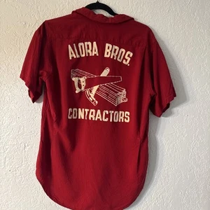 Vintage Nat Nast Creation Red Cotton Shirt Alora Bros. Contractors See Measure - Picture 1 of 24
