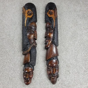 Afrikanische Volkskunst Mann Frau Holz handgeschnitzt Wandbehang Skulptur Deko - Bild 1 von 18