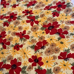 Vintage Sunny Floral Tablecloth 52 X 70” Cotton Cottage Core Red Yellow EUC - Picture 1 of 4