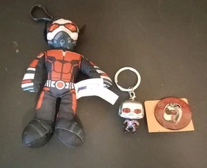Ant Man Marvel 7" Plush Keychain, Funko Keychain, & Lapel Brooch Pin (Lot Of 3) - Picture 1 of 7
