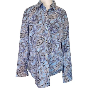 Chaps Classics Damen Paisley Langarmshirt mit Knopfleiste blau Large - Bild 1 von 6