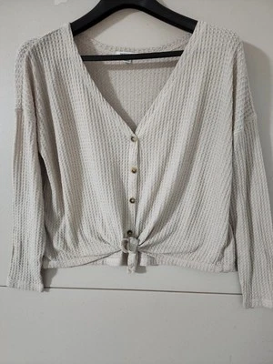 Cárdigan American Eagle Top Mujer S Corbata Hueso Frontal Botón Waffle Relax Talla Grande Foto 1 de 4