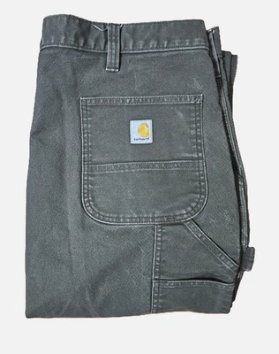 CARHARTT Mens Canvas Carpenter Jeans Pants Khaki Green Gray 40x30 Relaxed Fit - Image 1 of 4
