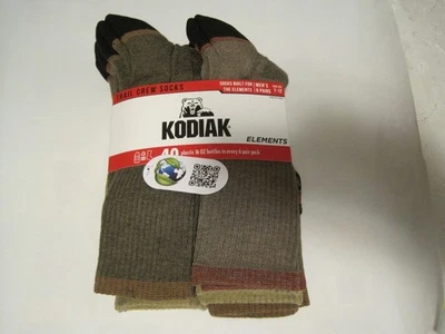 KODIAK ELEMENTS TRAIL CREW SOCKS 男式 6 对鞋码 7-12 MOISTURE WICKING — 第 1/4 张图片