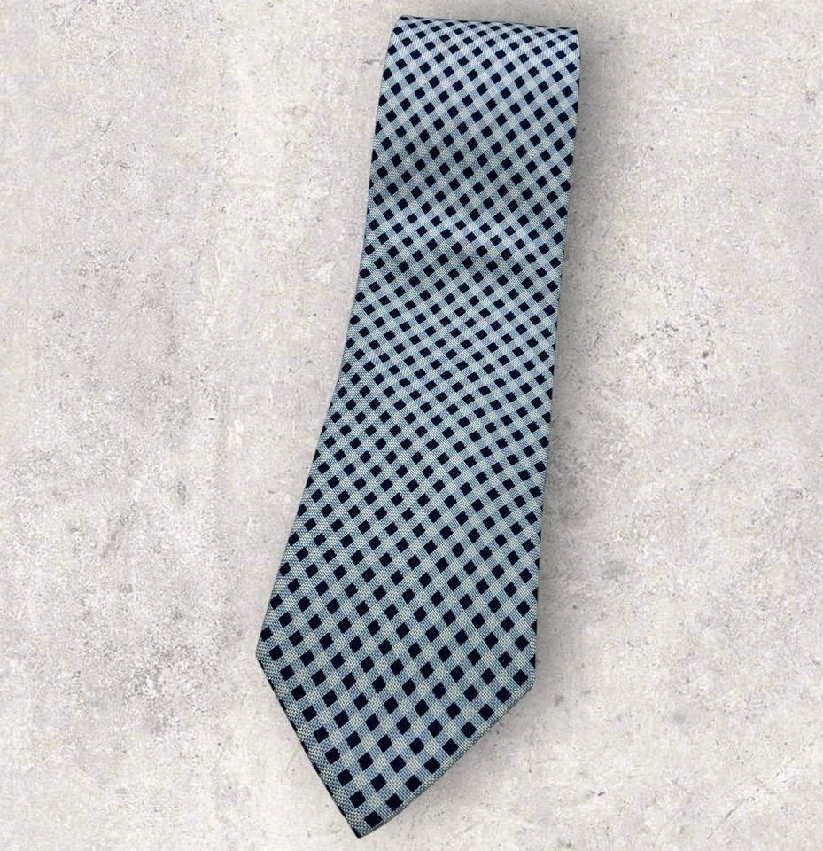 Gravata de seda CHURCH'S ITÁLIA azul marinho tartan W:3.7" em excelente estado usado - Imagem 1 de 4