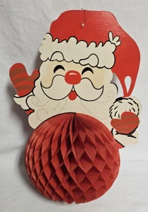 Vintage Weihnachten Weihnachtsmann Waben Seidenkrepp Papier Herzstück - Bild 1 von 9