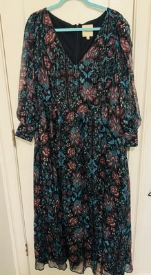 ModCloth Loop, Twirl & Arch Long Sheer Split Sleeve Floral Maxi Dress Sz 1X - Image 1 of 4