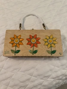 Vintage 1960s Enid Collins Box Purse Flower Power Collins of Texas Wooden Purse - Picture 1 of 7