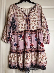 Vestido Floral Nurture Westbound Boho Chic Azul Marino Rosa En Niveles Cuello Dividido Talla L - Imagen 1 de 6