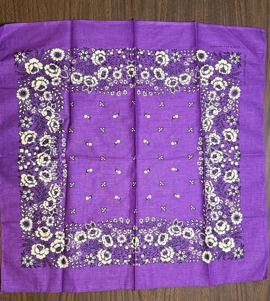 Pañuelo rápido vintage color floral púrpura RN13962 de colección años 70 20x21  Foto 1 de 4