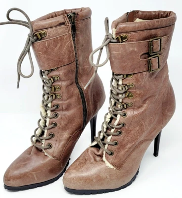 Botas de cuero marrón Aldo EU39 para mujer 4,5" tacón alto cremallera cordones Steampunk Foto 1 de 4