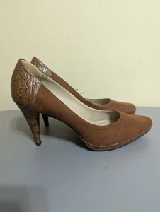 ELLEN TRACY | CODY 1 Brown Suede / Faux Snake Skin Leather Pumps US 9 M - Picture 1 of 10