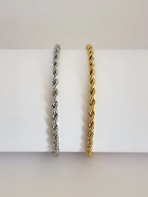 Stainless Steel Gold Plated Rope Chain/Bracelet 3mm Hip Hop Jewelry Unisex Women - Image 1 of 4