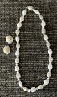 Costume Jewelery Set - Necklace And Earrings - White And Gold Colored- Unbranded