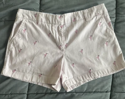 British Khaki Shorts Womens 6 Pink Flamingo Embroidered Twill Lightweight - Image 1 of 4