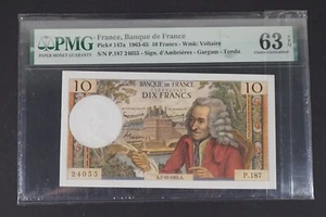 1963-1965 France 10 Francs Banknote Certified by PMG Choice Unc-63 ! #bill-340 - Picture 1 of 4