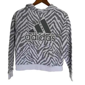 Adidas Hoodie Girls Large 14 Allover Print Sweatshirt Purple Zebra Stripes - Picture 1 of 6