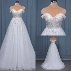 Boho A-Line Wedding Dresses Boat Neck Sleeveless Lace Sequins Beach Bridal Gowns - Picture 1 of 9