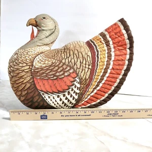 Vintage handgefertigt Stofftier Truthahn orange braun Thanksgiving Dekor Herzstück 12x16 - Bild 1 von 9