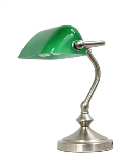 LT3057-GRN Brushed Nickel Mini Traditional Banker's Lamp with Glass Shade, Green - Picture 1 of 12