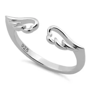 Unusual Angel Wing Shaped Ring Plain 925 Sterling Silver Unisex Women Men + Box - Picture 1 of 6