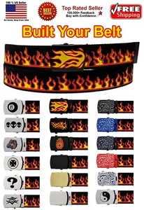 FLAME ADJUSTABLE CANVAS MILITARY WEB BELT METAL BUCKLE 36" 44" 56" 64" 72" - Picture 1 of 22