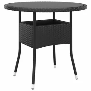 Garden Table Ø80x75 cm Tempered Glass and Poly Rattan Black vidaXL - Picture 1 of 4