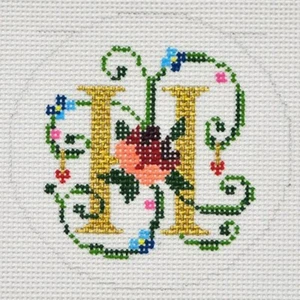Needlepoint Handpainted Lee BJ Canvas Letter H 3" - Picture 1 of 4