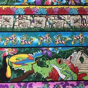  Frog Lizard Dodo Bird Stripe "Jungle Groove" Quilting Fabric Cotton FQ  - Imagen 1 de 3