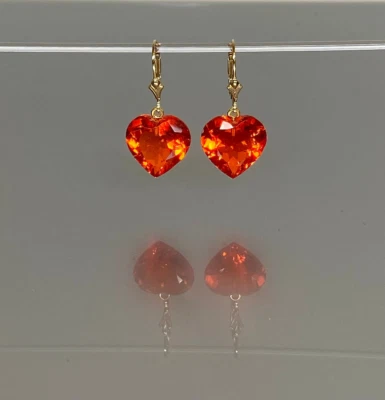 Brinco feminino exclusivo coração pendurado simulado laranja safira prata 925 - Imagem 1 de 3