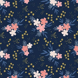 Coral y Mini Flores Metálicas, Azul Medianoche, Tela, Moonchild, Riley Blake - Imagen 1 de 1