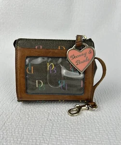 Dooney & Bourke Canvas Brown Multicolor DB Print ID Coin Pouch With Charm - Picture 1 of 8