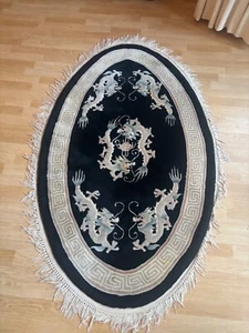 Vintage HANDMADE CHINESE ORIENTAL WOOL RUG (160 x 97 cm) - READ DESCRIPTION - Picture 1 of 13