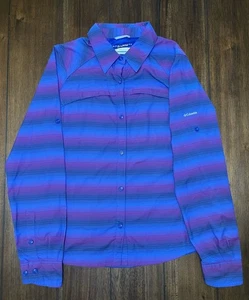 Columbia Omni Shade Men's Long Sleeve Button Shirt Striped Bright Indigo Size L - Picture 1 of 5