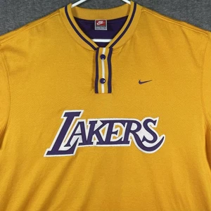 Vintage Los Angeles Lakers Shirt Mens Large Gold NBA Basketball Nike Henley 90s - Picture 1 of 12
