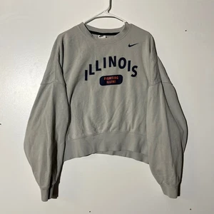 Nike Black Swoosh Crewneck Illinois Fighting Illini Print Gray Sweater Woman XL - Picture 1 of 6
