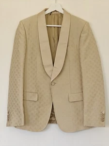 Gucci Mens Blazer Dinner Beige Horsebit Jacquard Blazer Shawl lapel Noisette 321 - Picture 1 of 10