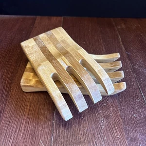 Vintage Holz Salat Hände Zange Servier Krallen Gabeln primitiv - Bild 1 von 5