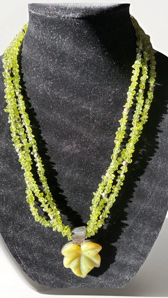 JAY KING Sterling Silver & Peridot Beaded Necklace W/ Serpentine Leaf Pendant - Image 1 of 4