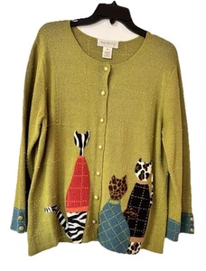 Vintage Susan Bristol Hand Embroidered Cardigan Sweater Cats Sz XL VTG - Picture 1 of 10