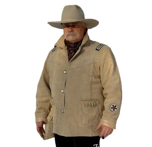 Abrigo de gamuza con cuentas Yellowstone, abrigo de gamuza Frontier para hombre, estilo nativo americano - Imagen 1 de 4