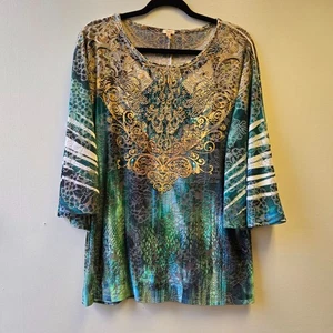 Reba Vintage Fairy Whimsigoth Velvet Burnout Sheer Embellished Batwing Top L - Picture 1 of 10