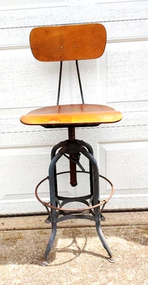 Vintage tall Toledo Metal UHL Steel Drafting Chair Industrial Stool - Image 1 of 4