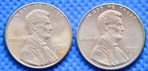 1993-D 1992-D - Red Gem BU - Lincoln Memorial Cent #N753 - Picture 1 of 3