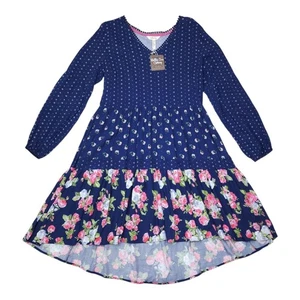 Matilda Jane Girls Navy Blue Floral Print Long Sleeve Tiered Dress Size Small - Picture 1 of 15