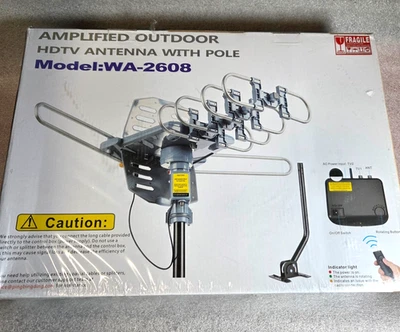 Digital Amplified Outdoor HD TV Antenna with Mounting Pole PBD WA-2608 - NEW - Image 1 of 4