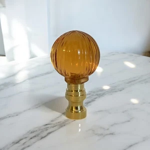 Set of Two Glass Lamp Shade Finial Fit Standard Harp Thread - Amber - Picture 1 of 2