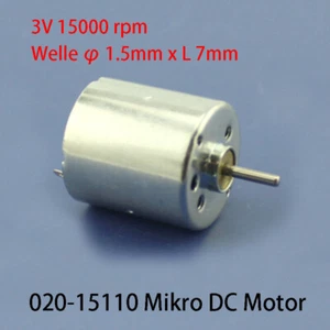 020-15110 Mikro DC Motor 3V 15000 rpm Spielzeug DIY Elektromotoren Welle φ 1.5mm - Picture 1 of 10
