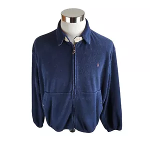 Giacca bomber vintage uomo Polo Ralph Lauren pile taglia L ottime condizioni blu navy anni 90 USA HTF - Foto 1 di 6